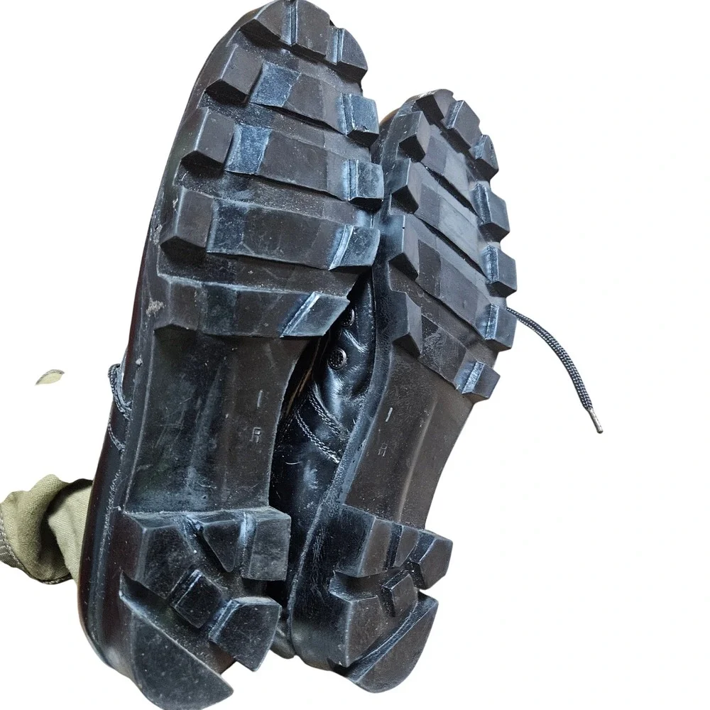 Vintage US Military Jungle Boots Black Leather Olive Canvas Panama Sole 13R